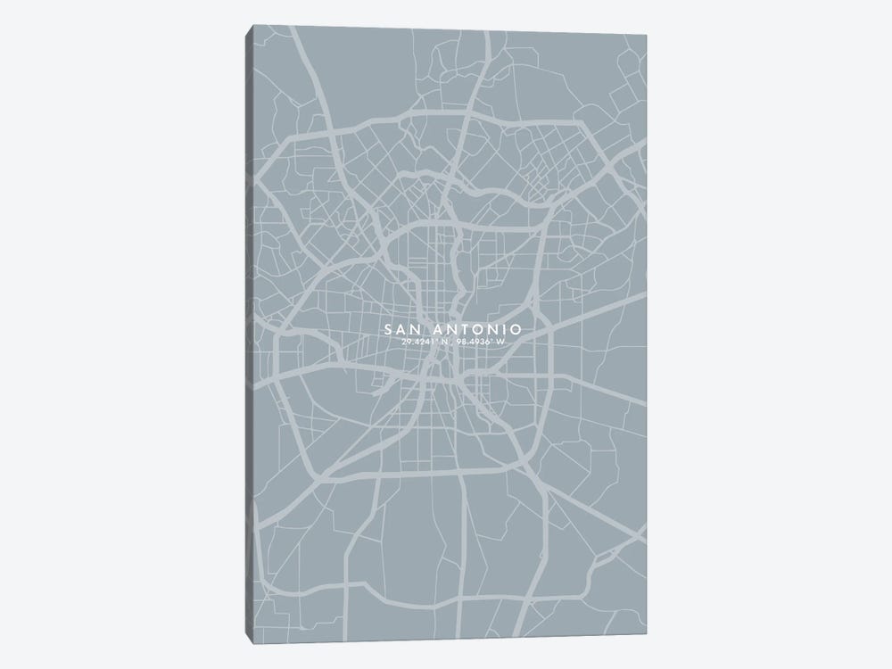 San Antonio City Map Grey Blue Style by WallDecorAddict 1-piece Canvas Artwork