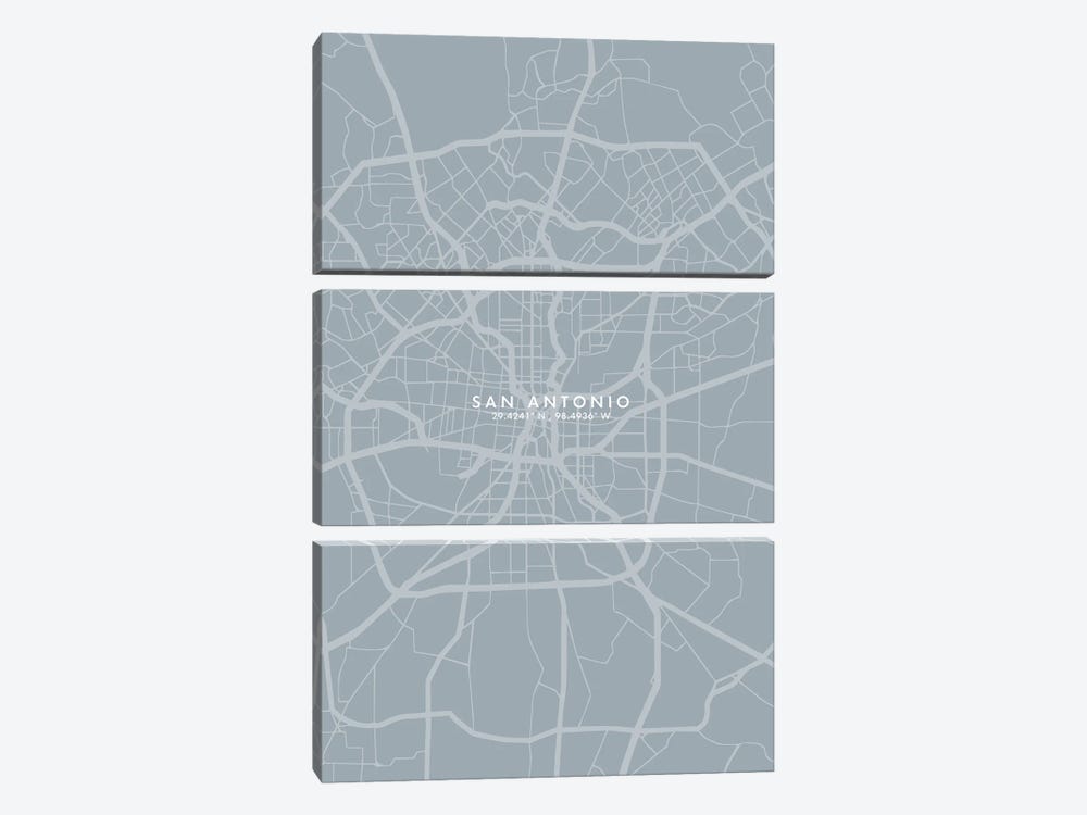 San Antonio City Map Grey Blue Style by WallDecorAddict 3-piece Canvas Artwork