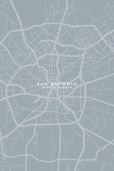 Fine Art Print: San Antonio City Map Grey Blue Style by WallDecorAddict