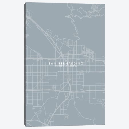 San Bernardino City Map Grey Blue Style Canvas Print #WDA1797} by WallDecorAddict Art Print