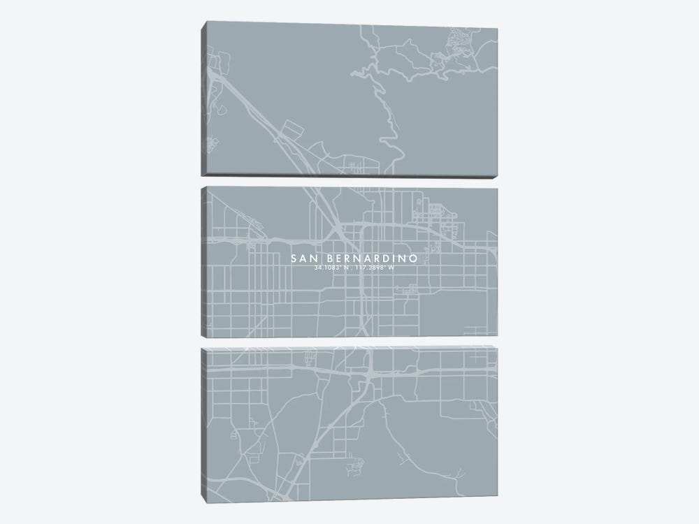 San Bernardino City Map Grey Blue Style by WallDecorAddict 3-piece Canvas Print
