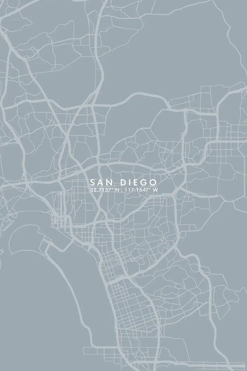 San Diego City Map Grey Blue Style