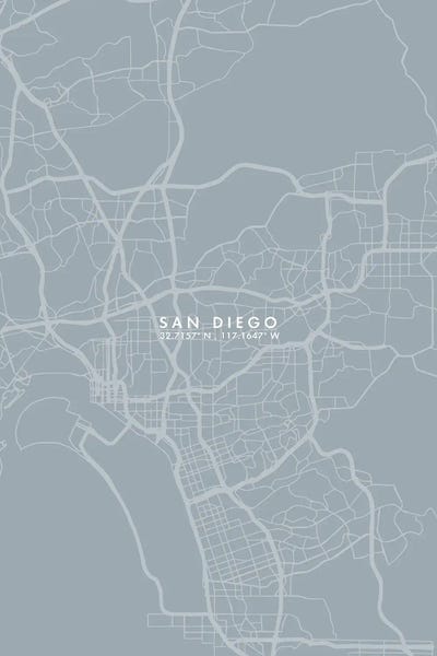 San Diego Maps: San Diego City Map Grey Blue Style by WallDecorAddict