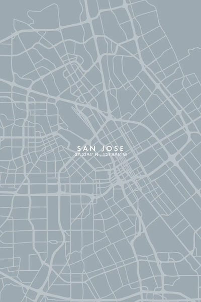 San Jose City Map Grey Blue Style by WallDecorAddict framed canvas print