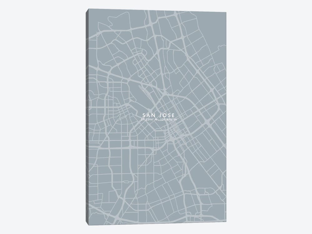 San Jose City Map Grey Blue Style by WallDecorAddict 1-piece Canvas Print