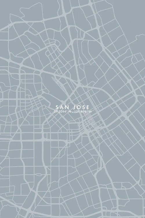San Jose City Map Grey Blue Style