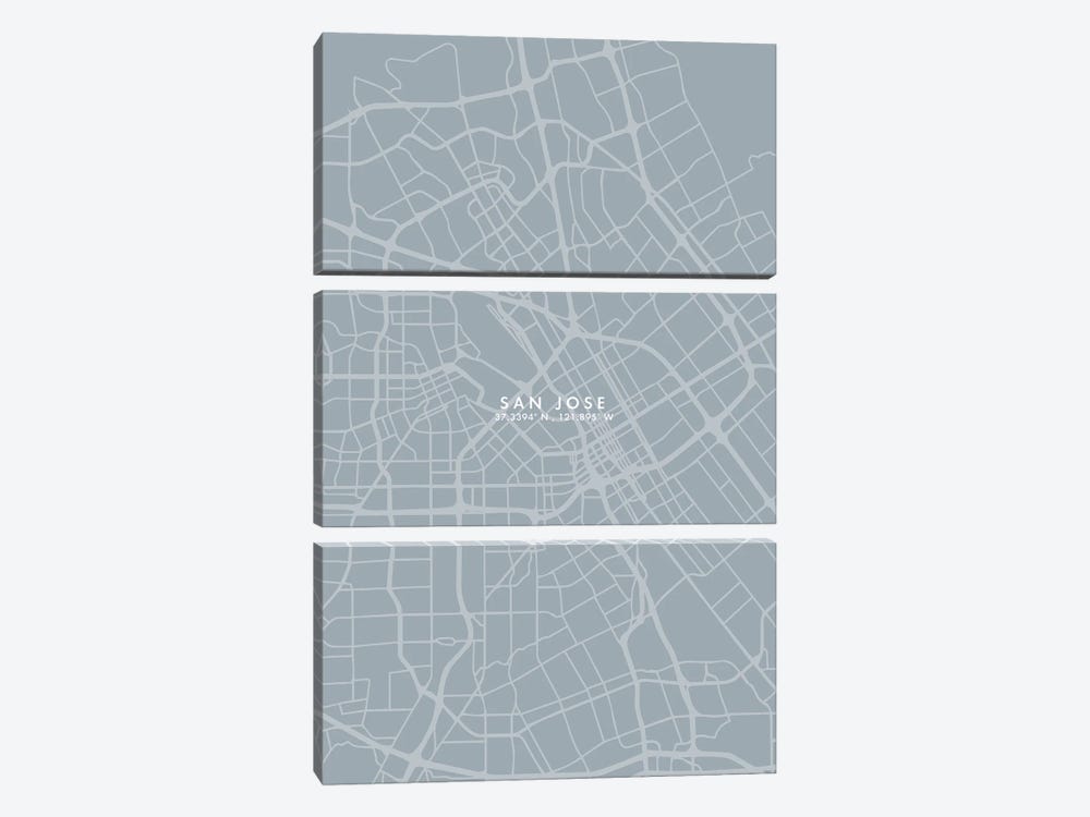 San Jose City Map Grey Blue Style by WallDecorAddict 3-piece Art Print