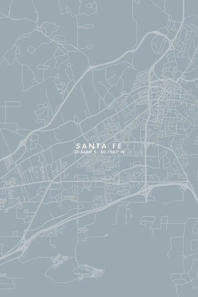 Santa Fe, Argentina City Map Grey Blue Style by WallDecorAddict canvas print