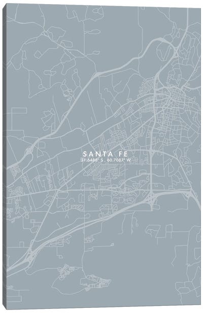 Santa Fe, Argentina City Map Grey Blue Style Canvas Art Print