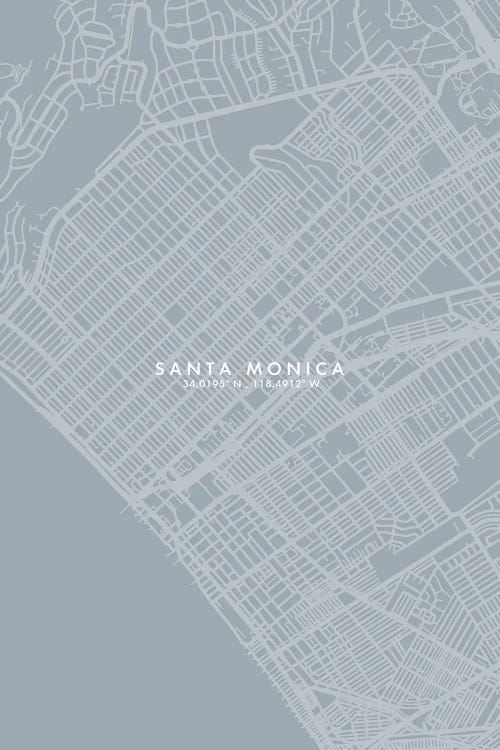 Santa Monica City Map Grey Blue Style