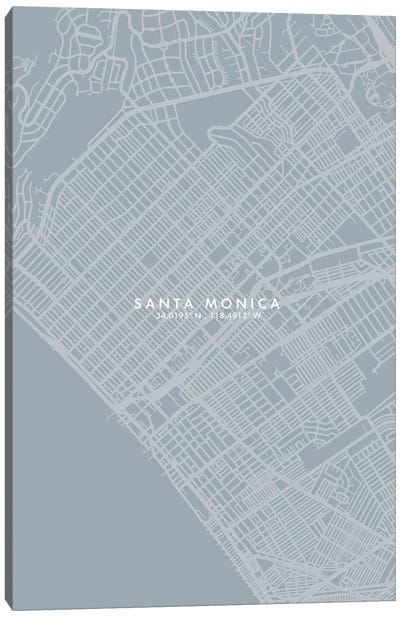 Santa Monica City Map Grey Blue Style Canvas Art Print - Santa Monica