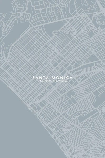 Santa Monica: Santa Monica City Map Grey Blue Style by WallDecorAddict