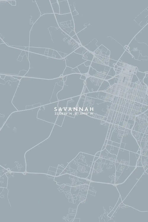 Savannah, Georgia City Map Grey Blue Style by WallDecorAddict wall art