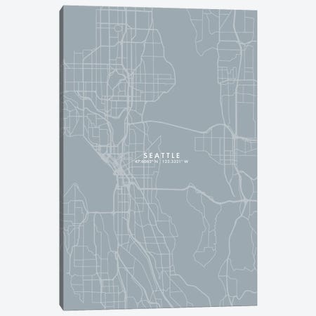 Seattle City Map Grey Blue Style Canvas Print #WDA1804} by WallDecorAddict Canvas Art Print