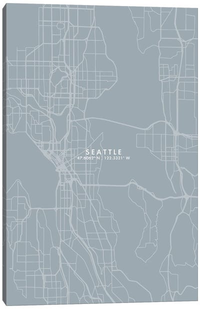 Seattle City Map Grey Blue Style Canvas Art Print - Seattle Maps
