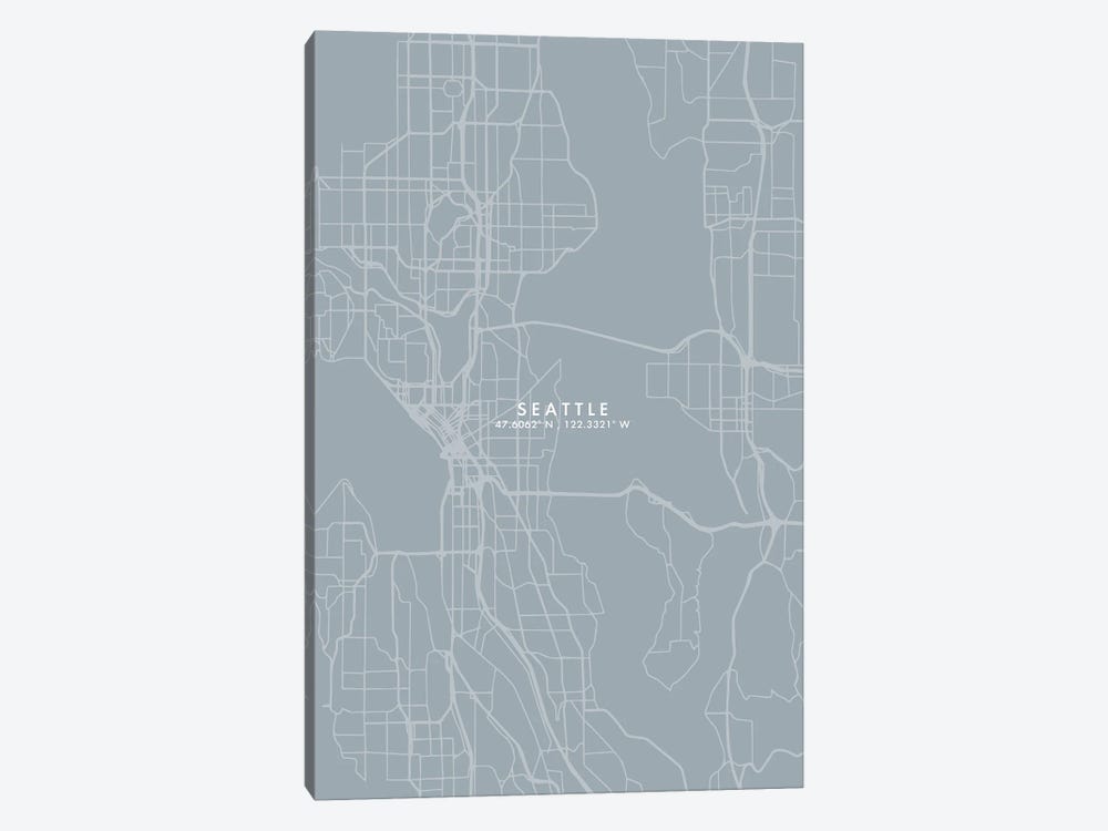 Seattle City Map Grey Blue Style by WallDecorAddict 1-piece Canvas Print