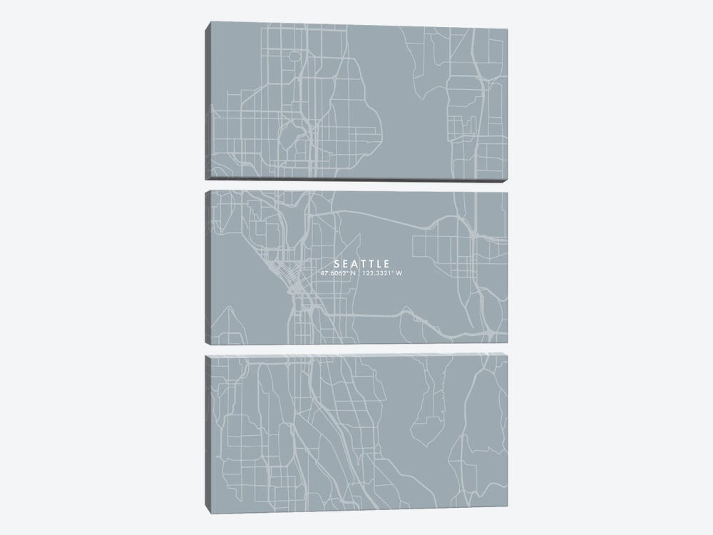 Seattle City Map Grey Blue Style by WallDecorAddict 3-piece Canvas Print