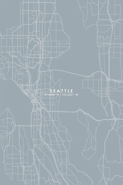 Seattle Maps: Seattle City Map Grey Blue Style by WallDecorAddict