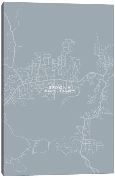 Sedona, Arizona City Map Grey Blue Style Canvas Art Print - Sedona