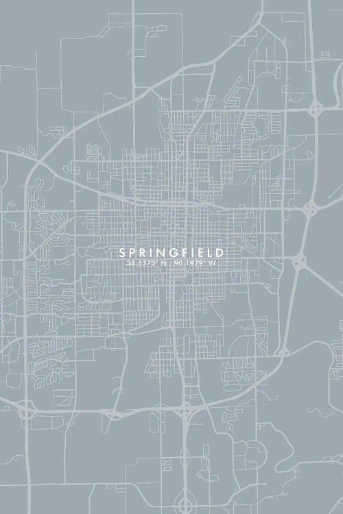 Springfield, Illinois City Map Grey Blue Style