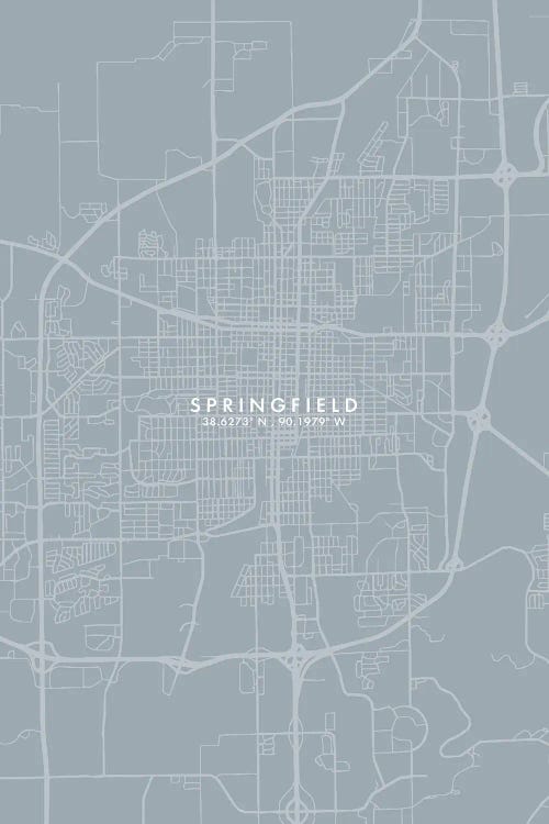 Springfield, Illinois City Map Grey Blue Style by WallDecorAddict wall art