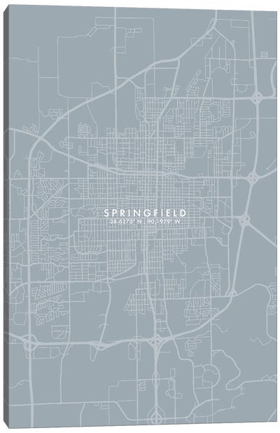 Springfield, Illinois City Map Grey Blue Style Canvas Art Print