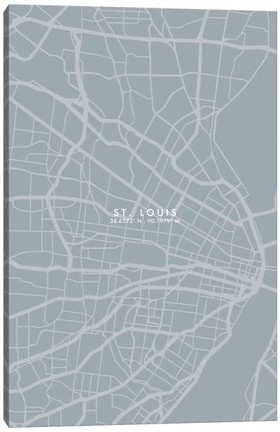 Saint Louis City Map Grey Blue Style Canvas Art Print - St. Louis Maps