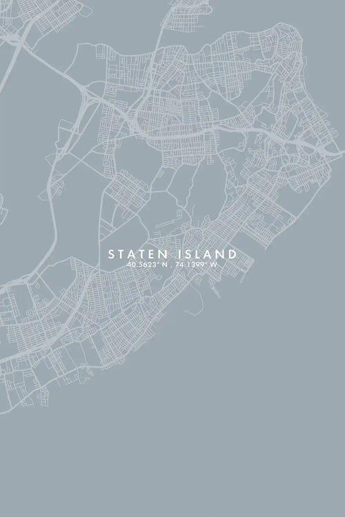 Staten Island, New York City Map Grey Blue Style