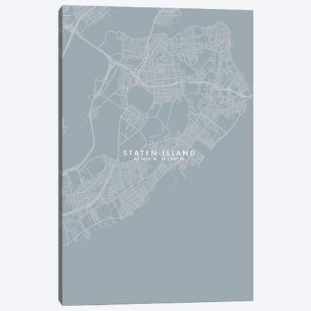Staten Island, New York City Map Grey Blue Style Canvas Print #WDA1808} by WallDecorAddict Canvas Artwork