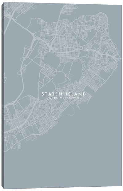 Staten Island, New York City Map Grey Blue Style Canvas Art Print - New York City Map