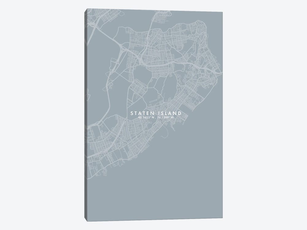 Staten Island, New York City Map Grey Blue Style by WallDecorAddict 1-piece Canvas Art Print