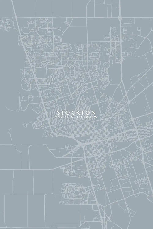 Stockton, California City Map Grey Blue Style