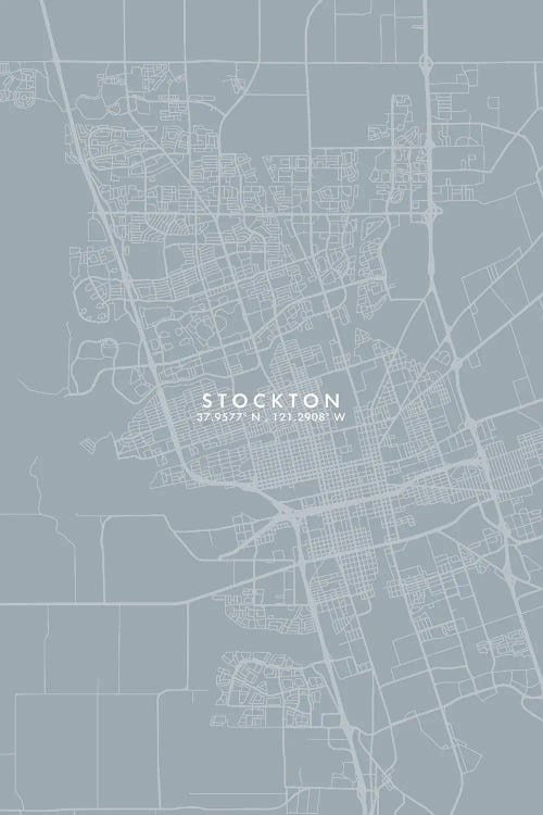 Stockton, California City Map Grey Blue Style by WallDecorAddict wall art