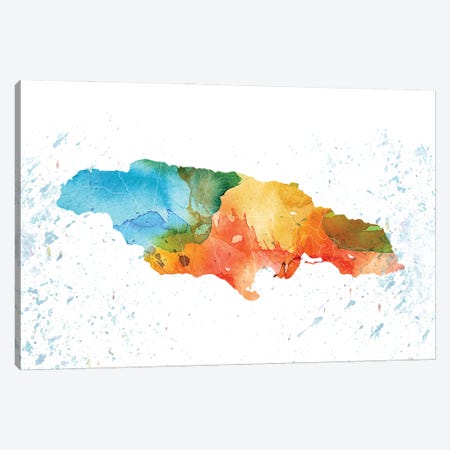 Jamaica Colorful Map Canvas Print #WDA180} by WallDecorAddict Canvas Art