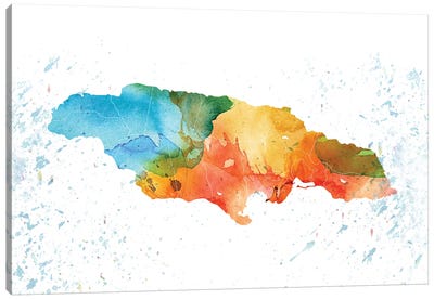 Jamaica Colorful Map Canvas Art Print - Caribbean Art