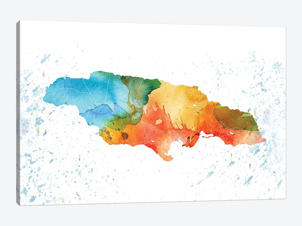 Jamaica Colorful Map by WallDecorAddict 1-piece Canvas Art