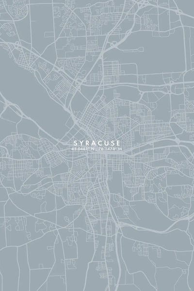 Syracuse, New York City Map Grey Blue Style by WallDecorAddict framed canvas print