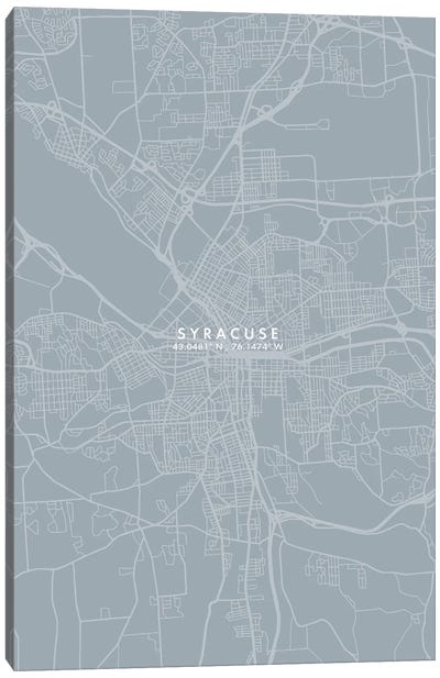 Syracuse, New York City Map Grey Blue Style Canvas Art Print