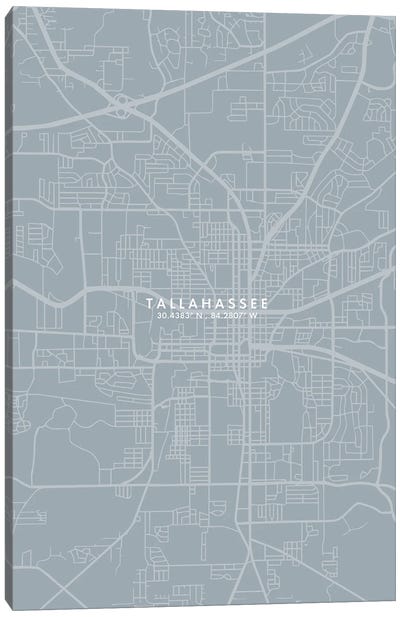 Tallahassee, Florida City Map Grey Blue Style Canvas Art Print - Urban Maps