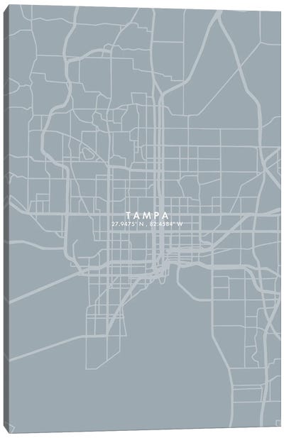Tampa City Map Grey Blue Style Canvas Art Print - Tampa Bay Art