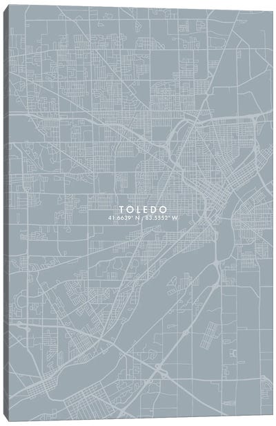 Toledo City Map Grey Blue Style Canvas Art Print