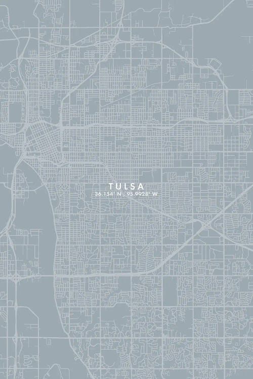 Tulsa City Map Grey Blue Style