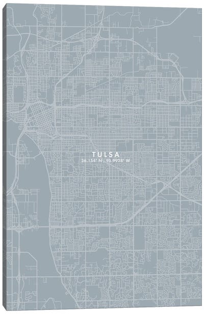 Tulsa City Map Grey Blue Style Canvas Art Print - Oklahoma Art