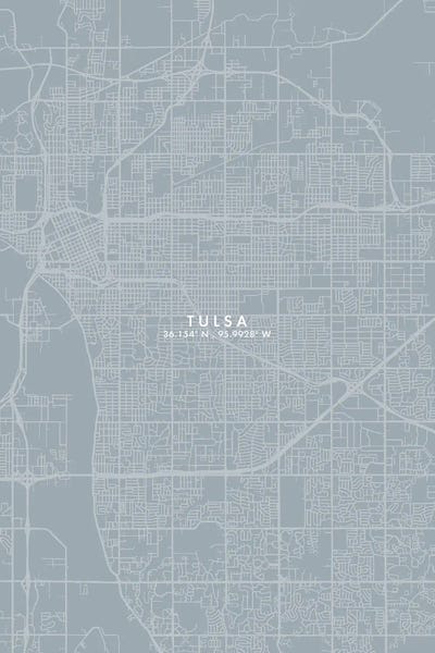 Oklahoma: Tulsa City Map Grey Blue Style by WallDecorAddict