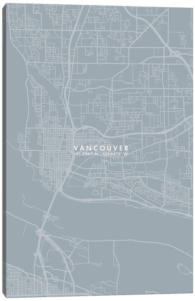 Vancouver City Map Grey Blue Style Canvas Art Print - British Columbia Art