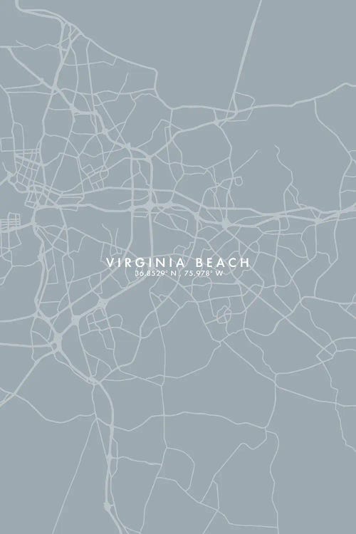 Virginia Beach City Map Grey Blue Style