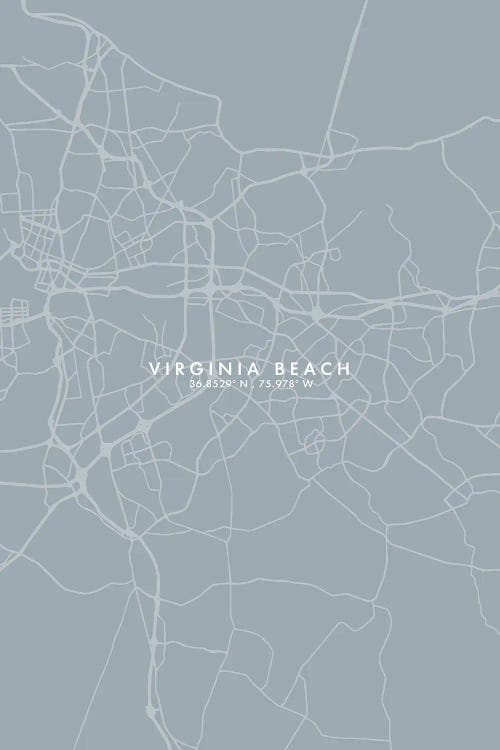 Virginia Beach City Map Grey Blue Style by WallDecorAddict wall art
