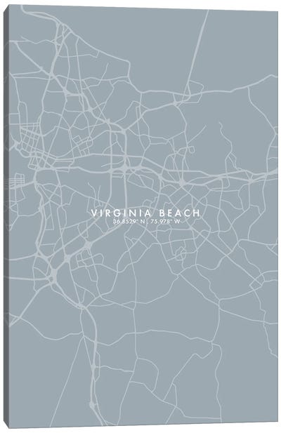 Virginia Beach City Map Grey Blue Style Canvas Art Print
