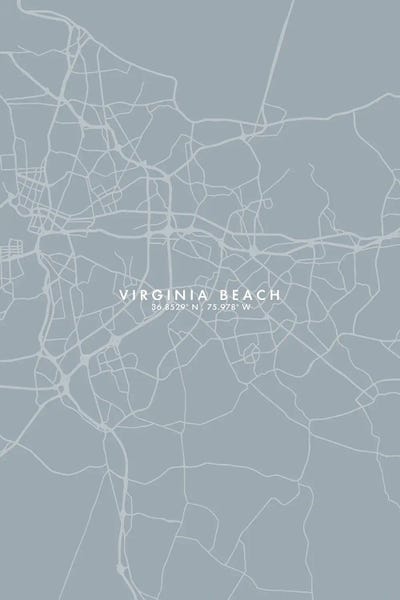 Virginia Beach: Virginia Beach City Map Grey Blue Style by WallDecorAddict