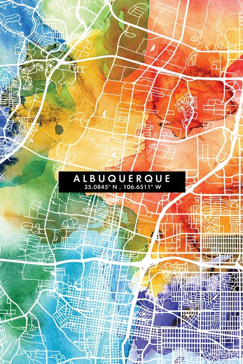 Albuquerque City Map Colorful Watercolor Style